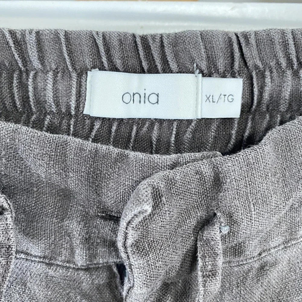 Onia Womens 100% Linen Drawstring Pants XL Brown Beach Vacation Travel Elastic - Picture 4 of 14